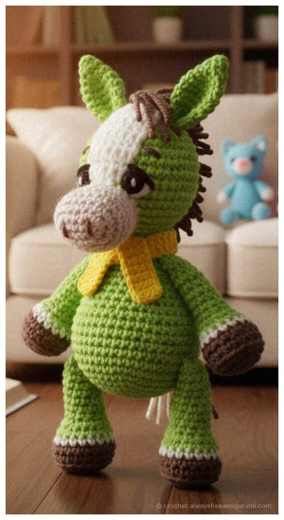 No Sew Amigurumi: Free donkey pattern for a quick DIY gift idea, AI visualization.