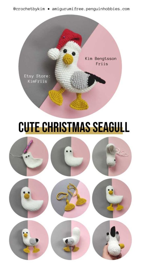 This is a detailed image showing the different parts of the seagull from our free crochet pattern.