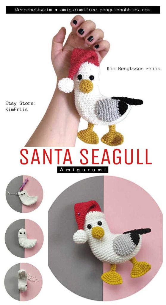 This is a professional image of the assembly details from our free amigurumi seagull pattern.