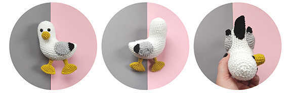 This is a clear image of the wings and tailfeather details from our free seagull amigurumi pattern.