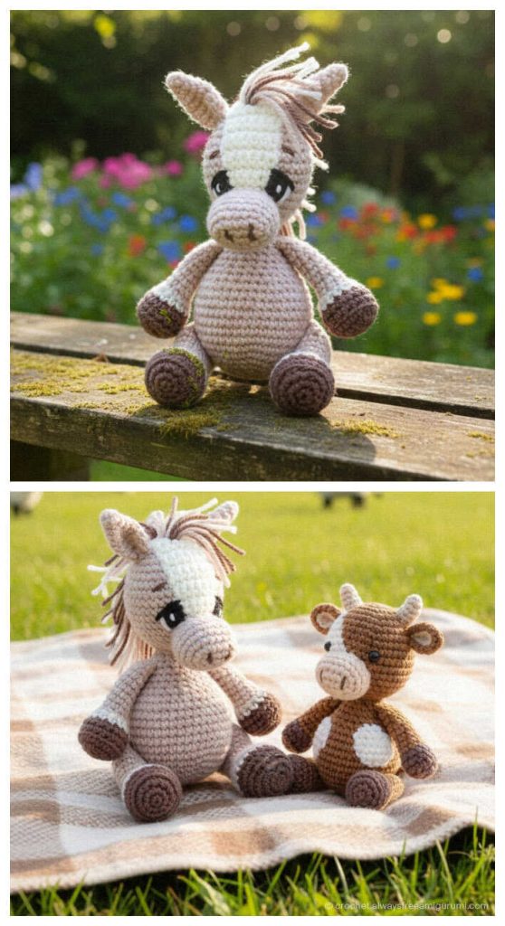 No Sew Amigurumi Pattern: Creative donkey for handmade nursery decor, AI visualization.