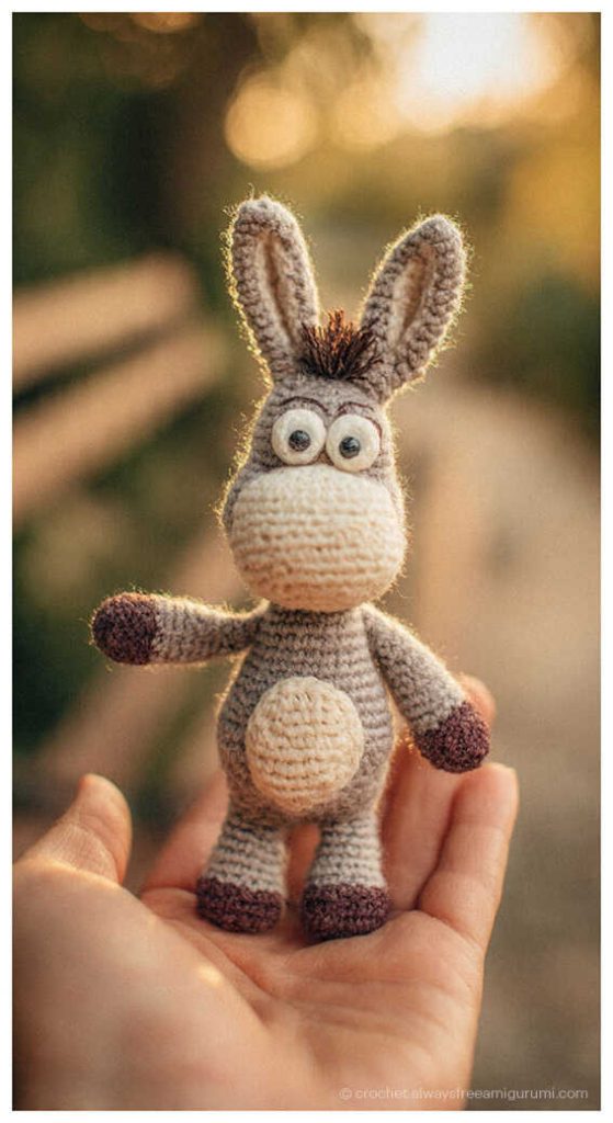 Free Amigurumi Pattern: No sew mini donkey design for an authentic look, AI concept image.
