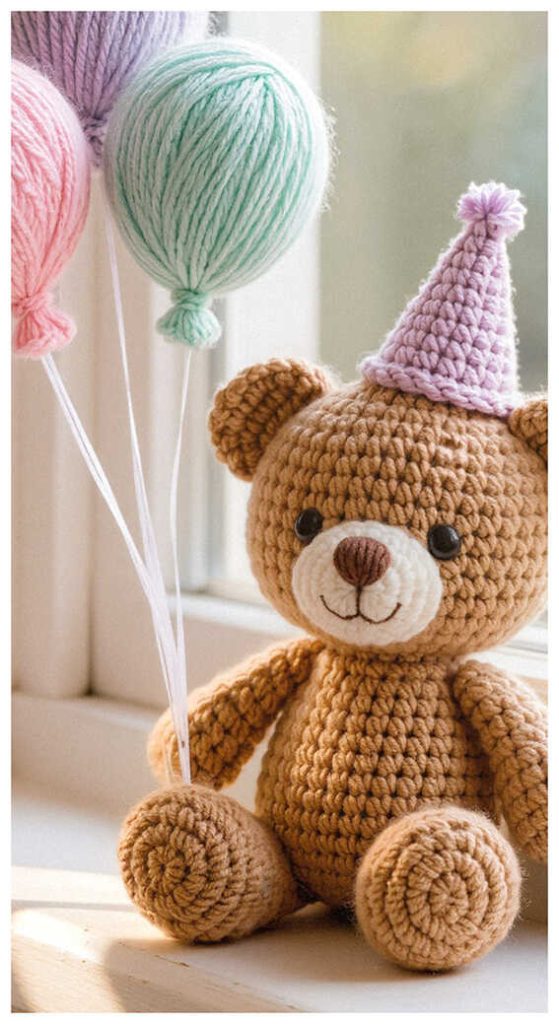 birthday teddy bear amigurumi crochet doll cute party bear idea