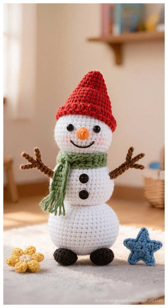 cute snowman amigurumi free crochet pattern winter handmade plush toy